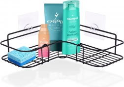 Hoekplank voor de douche van zelfklevend metaal 26,5 × 26,5 × 6,5 cm – zwart