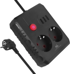 Stekkerdoos met 2 stopcontacten en 3× USB, 2500 W, 1,5 m, zwart