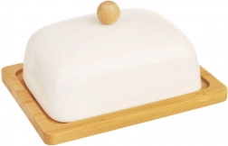 Porseleinen botervloot Whiteline met bamboe basis