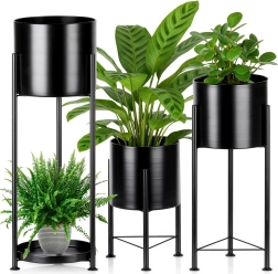 Metalen zwarte plantenstandaards, set van 3 stuks