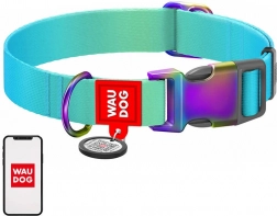Nylon hondenhalsband met QR-code WAUDOG, blauw