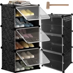 Modulaire schoenenkast met 6 niveaus met deurtjes en kapstok