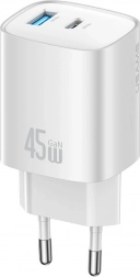 USAMS T66 45W GaN duale netlader USB‑C + USB‑A (EU)