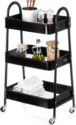 Metalen verrijdbaar rek, 3 niveaus, zwart 44 × 31,5 × 78,5 cm