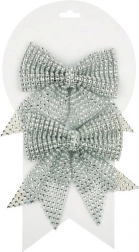 Zilveren kerststrikken met steentjes, 12 cm, 2 stuks