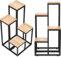 Plantenstandaard met planken - 4 niveaus, metaal en MDF licht notenhout ModernHome