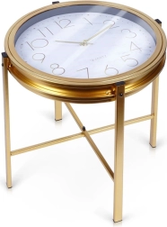Gouden metalen salontafel met ingebouwde klok 42 × 40 cm