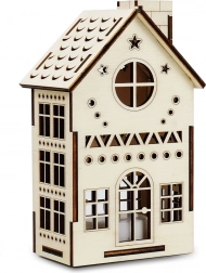 Groot houten huisje sterrenwacht met LED-kaars