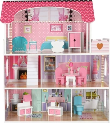 Houten poppenhuis met LED-verlichting, 70 cm, roze