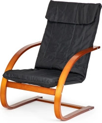 Finse schommel-lounge stoel ModernHome voor de woonkamer – zwarte stof, notenhout