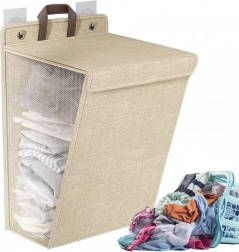 Hangende opvouwbare wasmand voor deur en muur – beige