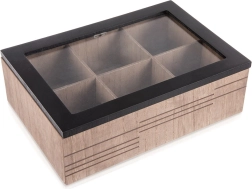 Houten theedoos LINE, 6 vakken, 24 × 16,5 × 7,5 cm