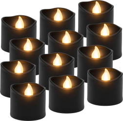 LED theelichtjes Ruhhy zwart 3,6 cm, 12 stuks, vlameffect