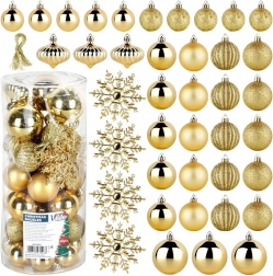 Vilde kerstversieringen goud, onbreekbaar, 40 stuks (4/5/6 cm + sneeuwvlokken 10 cm)