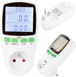 Stekker-wattmeter met achtergrondverlicht display voor het meten van het verbruik