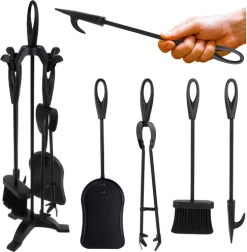 Kaminer retro haardgereedschap 5-in-1 op standaard, zwart