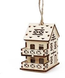 Betovering van hout middelgroot huisje – villa met balkons en LED-kaarsje