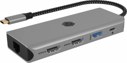 USB‑C dockingstation 9‑in‑1 met 2× HDMI 4K/60 Hz, 3× USB, 100W Power Delivery, Gigabit LAN en kaartlezer