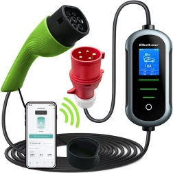 Draagbare Wi‑Fi lader voor elektrische auto’s Type 2, 22 kW, 400 V, LCD, 7 m – Qoltec