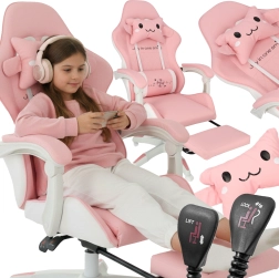 Kinder-gamestoel met uitschuifbare voetensteun – roze, draaibaar en comfortabel