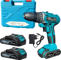 Accuboormachine en schroevendraaier 24 V met koffer en 2× 3 Ah accu