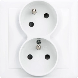 Solight SLIM dubbele wandcontactdoos met gedraaide bovenste contactdoos, wit
