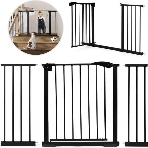 Veiligheidshek 74-132 cm voor trap en deur, staal met extra panelen zwart ECOTOYS