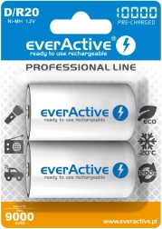 everActive-accu’s R20/D Ni-MH 10000 mAh (2 stuks) klaar voor gebruik