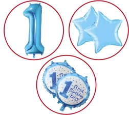 Ballonnen voor de eerste verjaardag van een jongen – set van 5 stuks met sterretjes