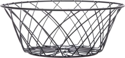 Zwarte metalen ronde fruitschaal met bloemendecoratie 25 × 10 cm