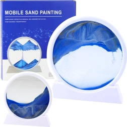 3D zandkunst met bewegend zand, 360° draaibaar, wit, blauw zand
