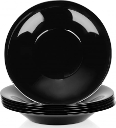 Diepe glazen borden zwart 21,5 cm, 400 ml – set van 6 stuks