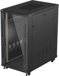 Staande 19" rackkast 22U 600×1000, zwart, glazen deur, flat pack