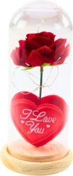 Eeuwige roos in glazen koepel met LED-verlichting, rood, met hartje