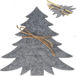 Vilten kerstbestekhoezen in de vorm van een boompje, grijs, set van 4 stuks