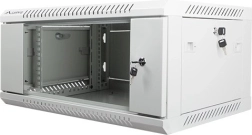 Wandgemonteerde 19" installatiekast 4U 600×450 mm met glazen deur – Grijs