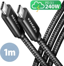 usb‑c kabel 1 m 240 w pd, snelladen 5 a, gevlochten, alu connectoren