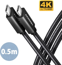 AXAGON usb‑c – usb‑c kabel 20 Gb/s, 0,5 m, PD 100 W, 4K, gevlochten, zwart