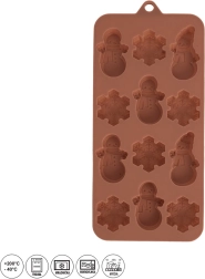 Siliconen chocoladevorm Kerstmis 12 vormen bruin - 1 stuk