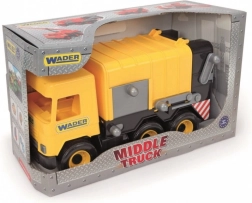 Gele vuilniswagen Wader Middle Truck, 42 cm, in doos