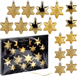 Set van gouden kerststerren, onbreekbaar, 16 stuks (5–6 cm)