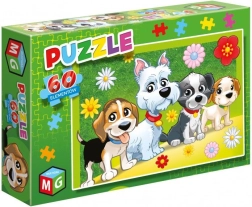 Educatieve puzzel 60 stukjes – honden en bloemen