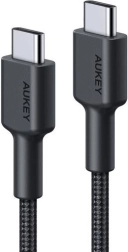 Aukey usb‑c naar usb‑c kabel 0,9 m met nylonvlecht, 60 w pd, 3 a, zwart