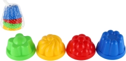 Plastic zandvormpjes – ronde zandtaartjes 8 cm, set van 4 stuks in net