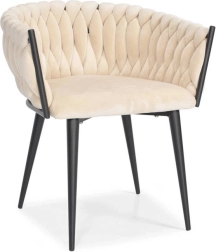 Fluwelen Glamour-fauteuil beige met zwarte poten en gevlochten design
