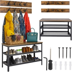 Ruhhy schoenenrek met bankje en kapstok 73 cm, loft/industrieel