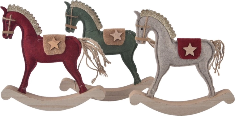 Kerstdecoratie Paard van hout en vilt 20 × 2 × 22 cm (3 varianten)