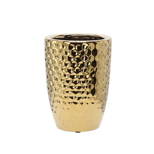 Keramische bloempothoes met honingraatpatroon, goud, 25,5 × 25,5 × 34,5 cm