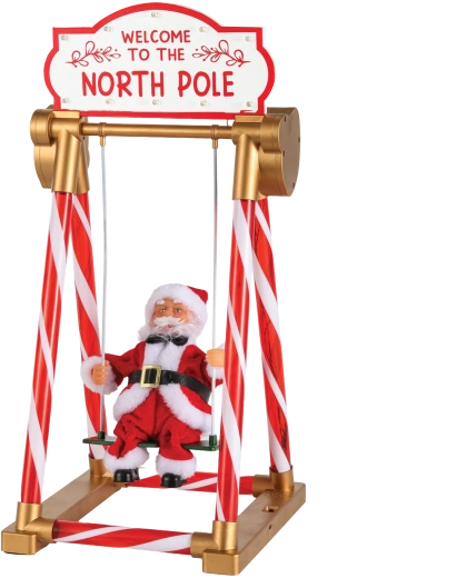 Kerstdecoratie Santa op een schommel met ledverlichting, melodieën en beweging, 49 cm