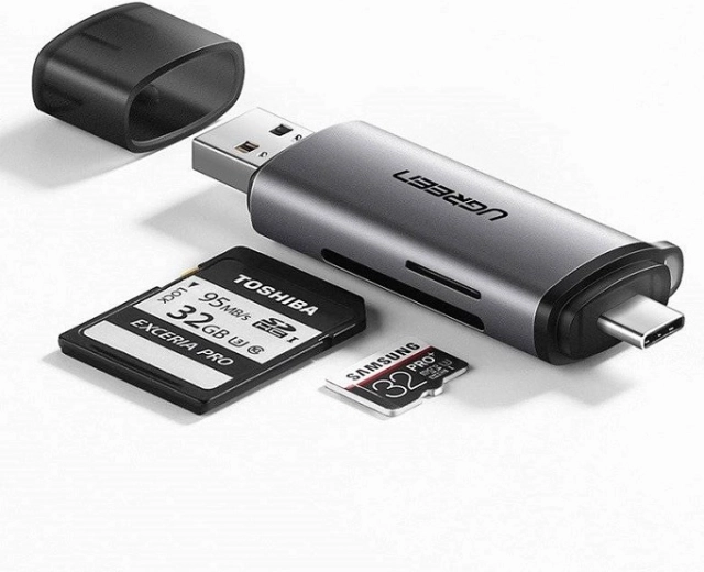 Ugreen SD-/microSD-kaartlezer USB 3.0 / USB Type-C 3.0 grijs
